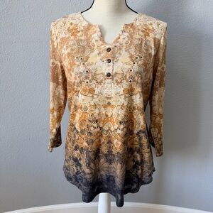 Christopher & Banks Paisley Ombre Henley Tunic Blouse L